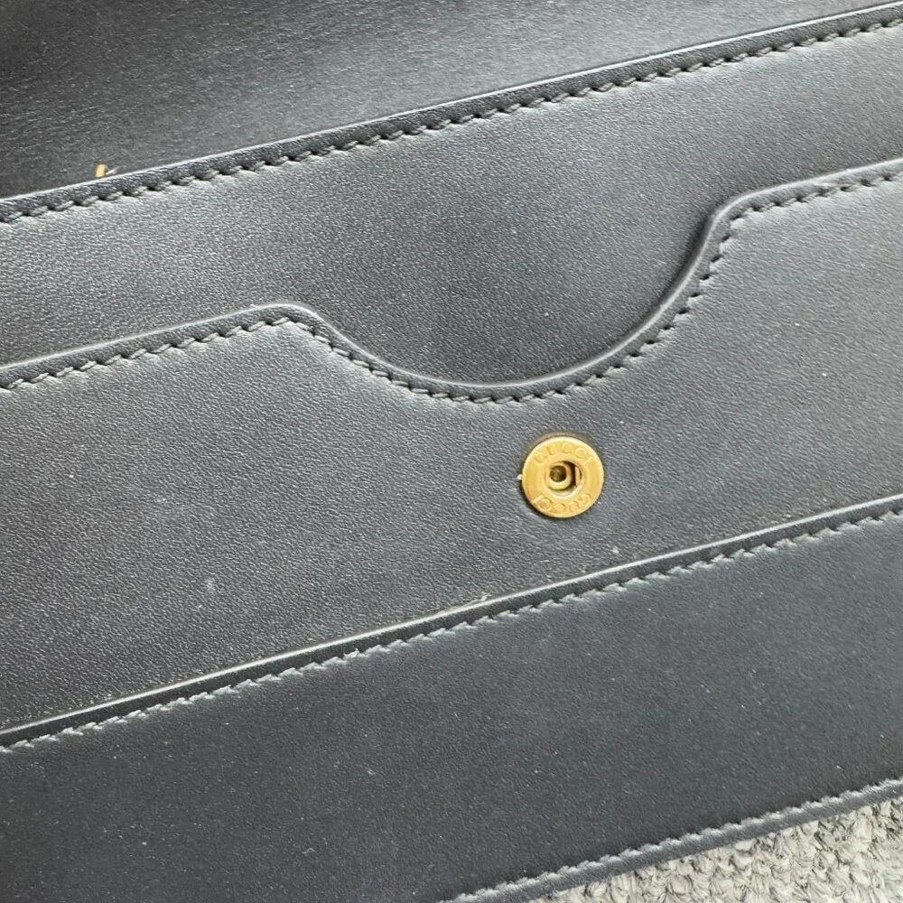 Authentic Gucci Queen Margaret Bee Chain Wallet Black Leather GG Crossbody - Picture 14 of 15